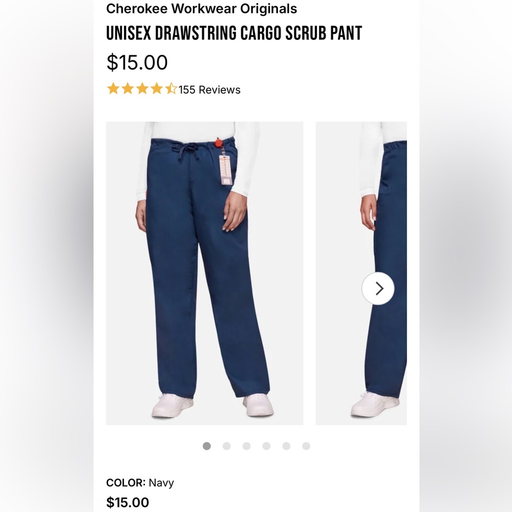 Cherokee Traditional Unisex Drawstring CargoNavy Scrub Pants (2 pairs)